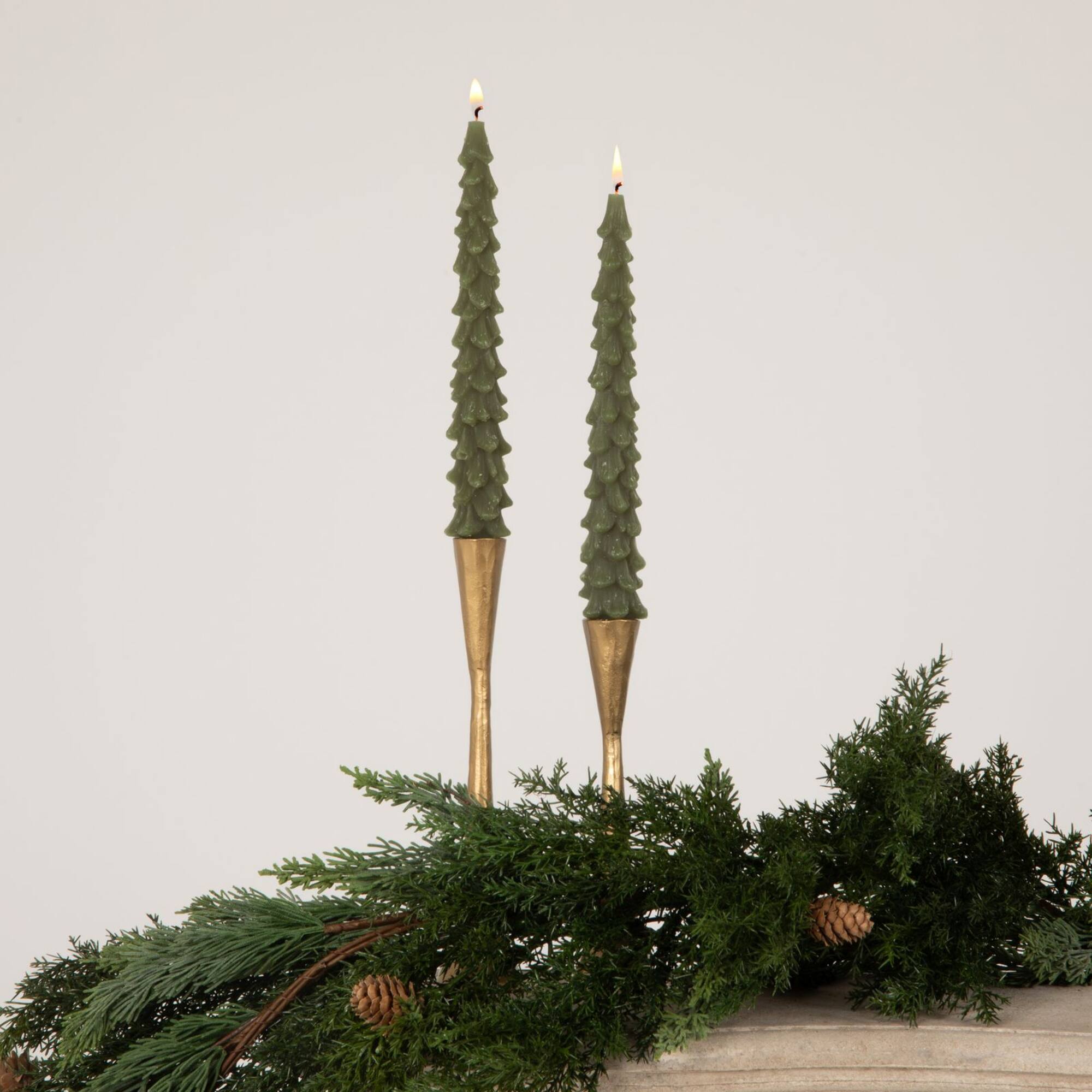 Hello Honey® Evergreen Unscented Tree Shaped Taper Candles Set